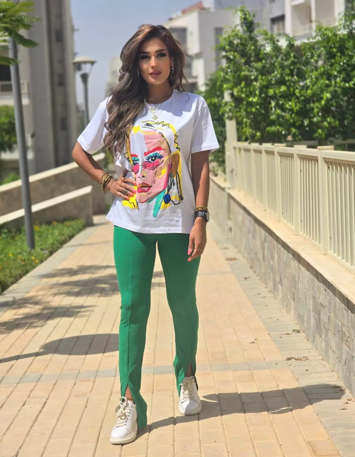 Green Ribbed Pants with front slits  image