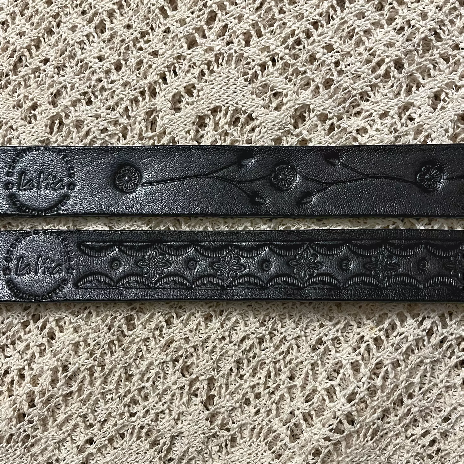 Tooled leather belt - flower branches 6
