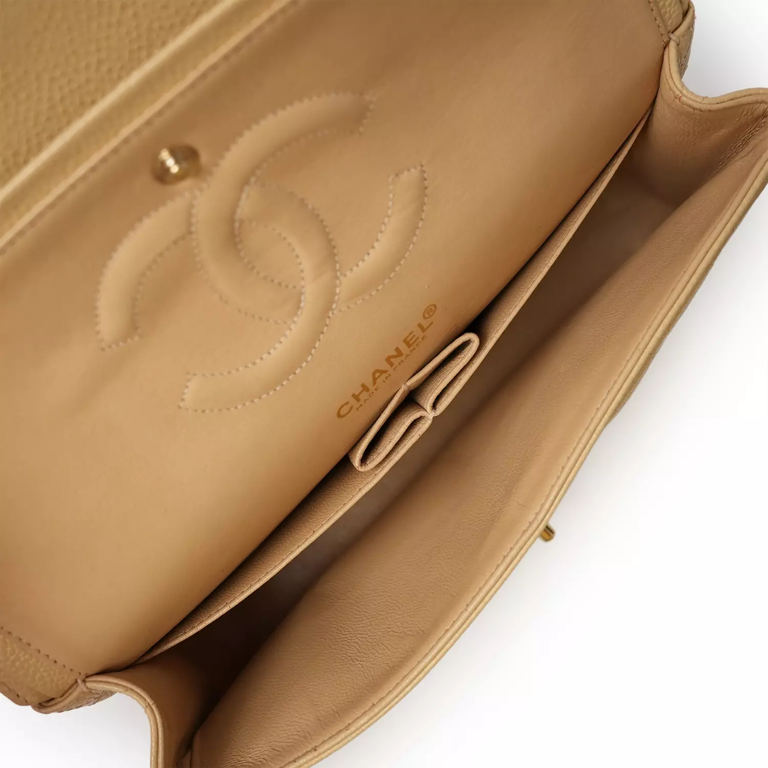 Chanel Light Yellow Caviar Rectangle Classic Flap Bag with gold  5