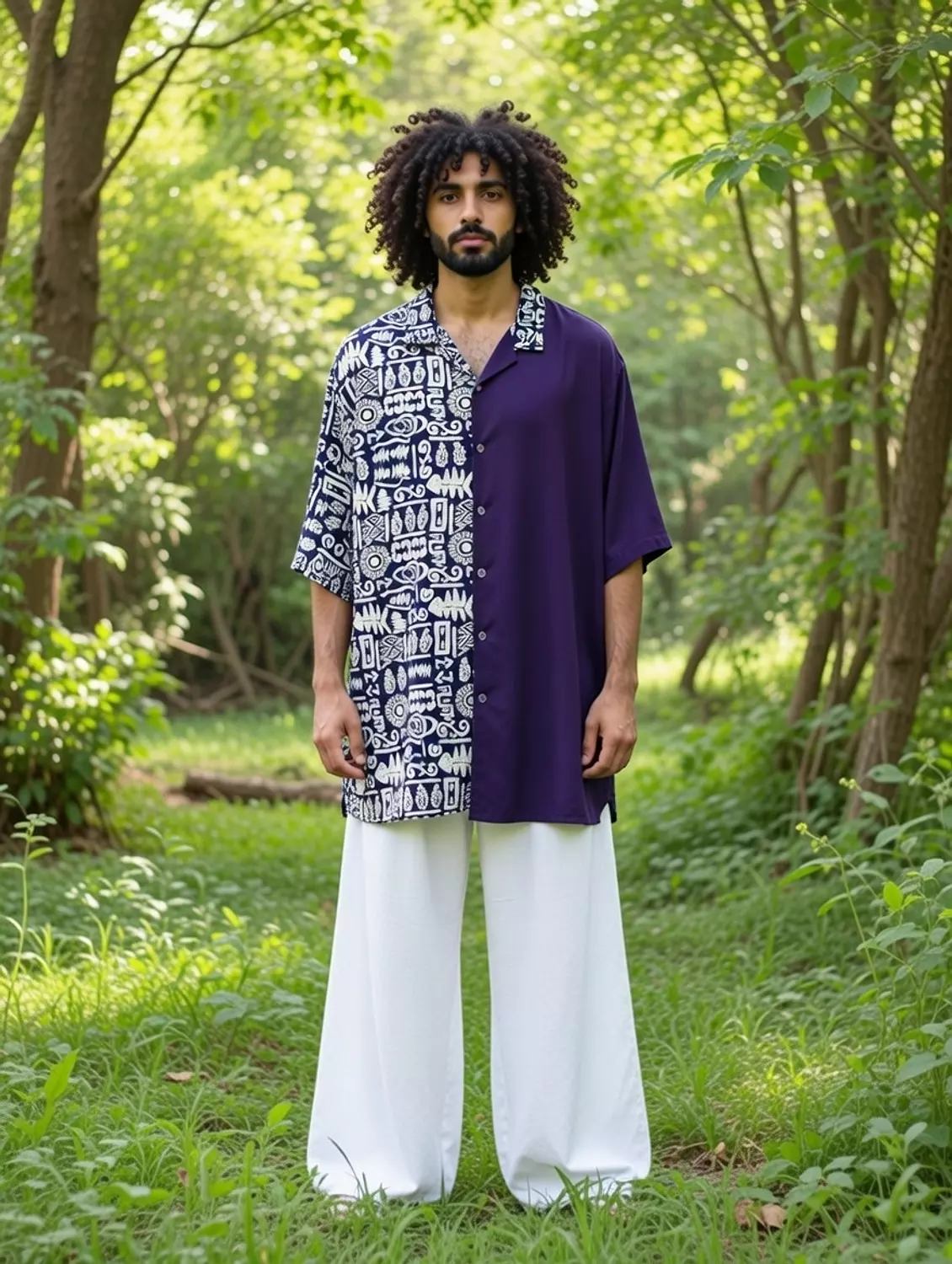 Navy Blue Parti-Colored Viscose Shirt 1