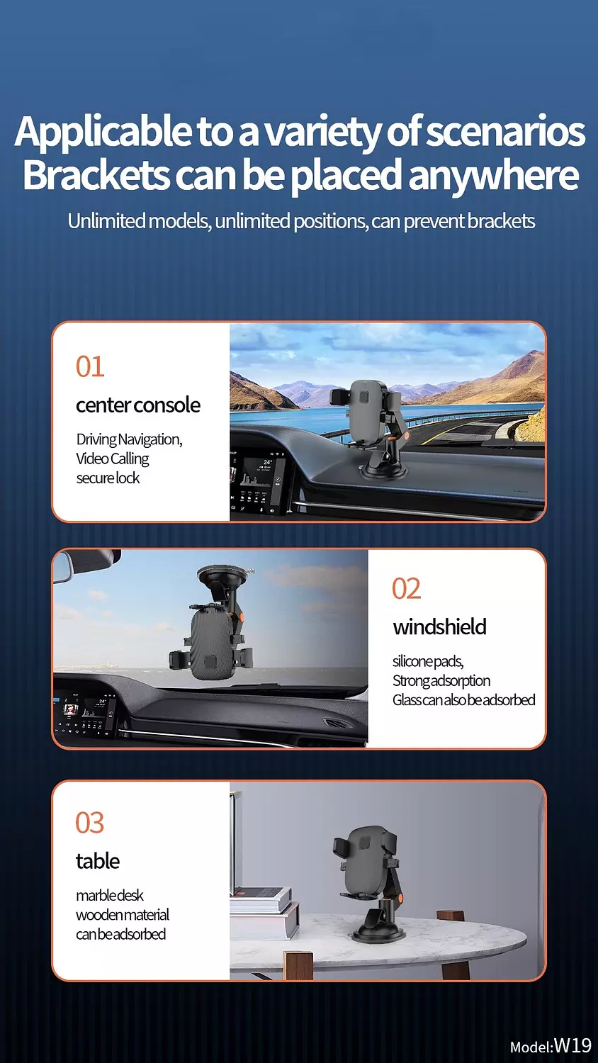 Car Phone Holder - 360° Rotating - Strong Suction Cup - Sendem W19 8