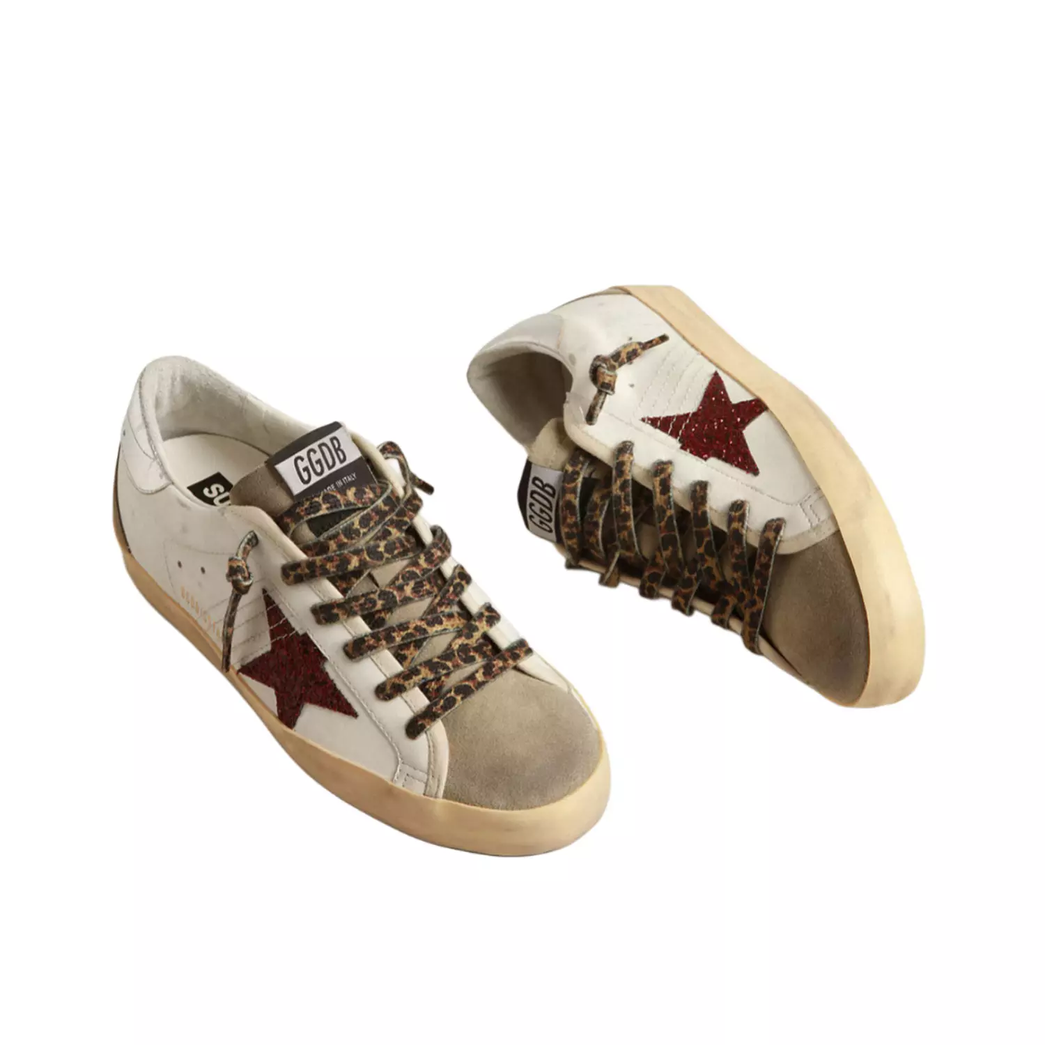 Golden goose Super-Star with burgundy glitter star and silver heel tab hover image