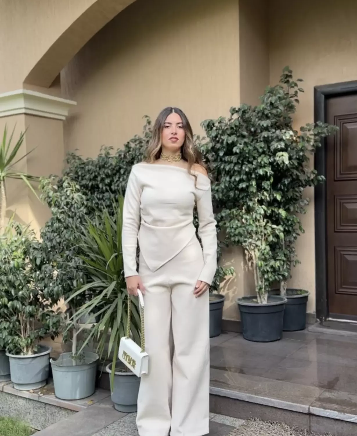 One Shoulder Woven beige Set image