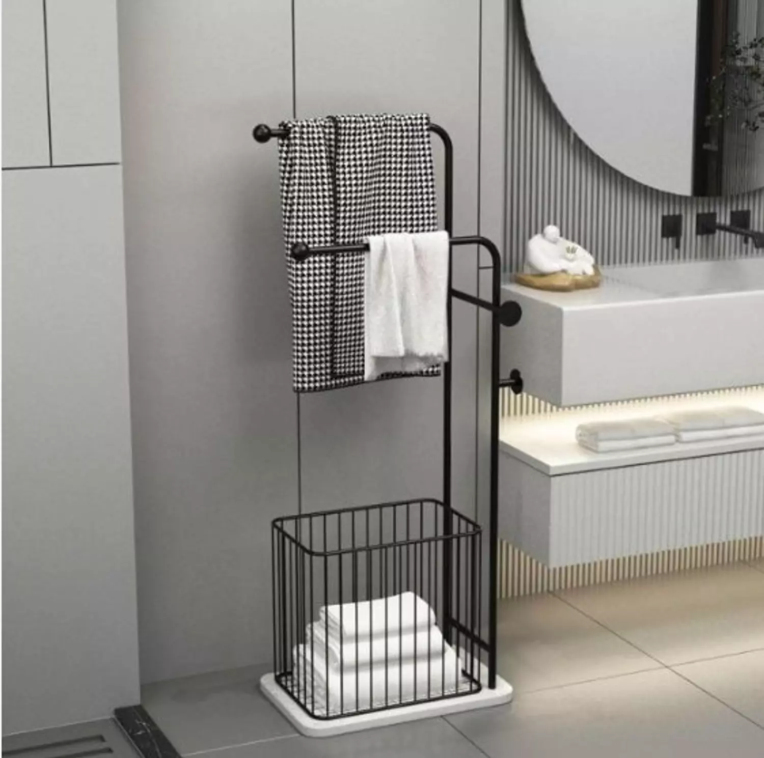 Bathroom towel organizer with clothes basket  image