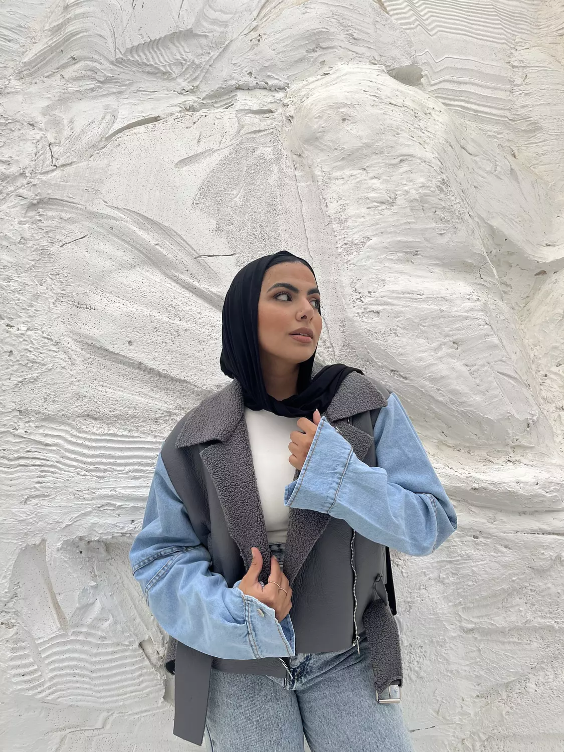 Leather*jeans sleeves jacket 5