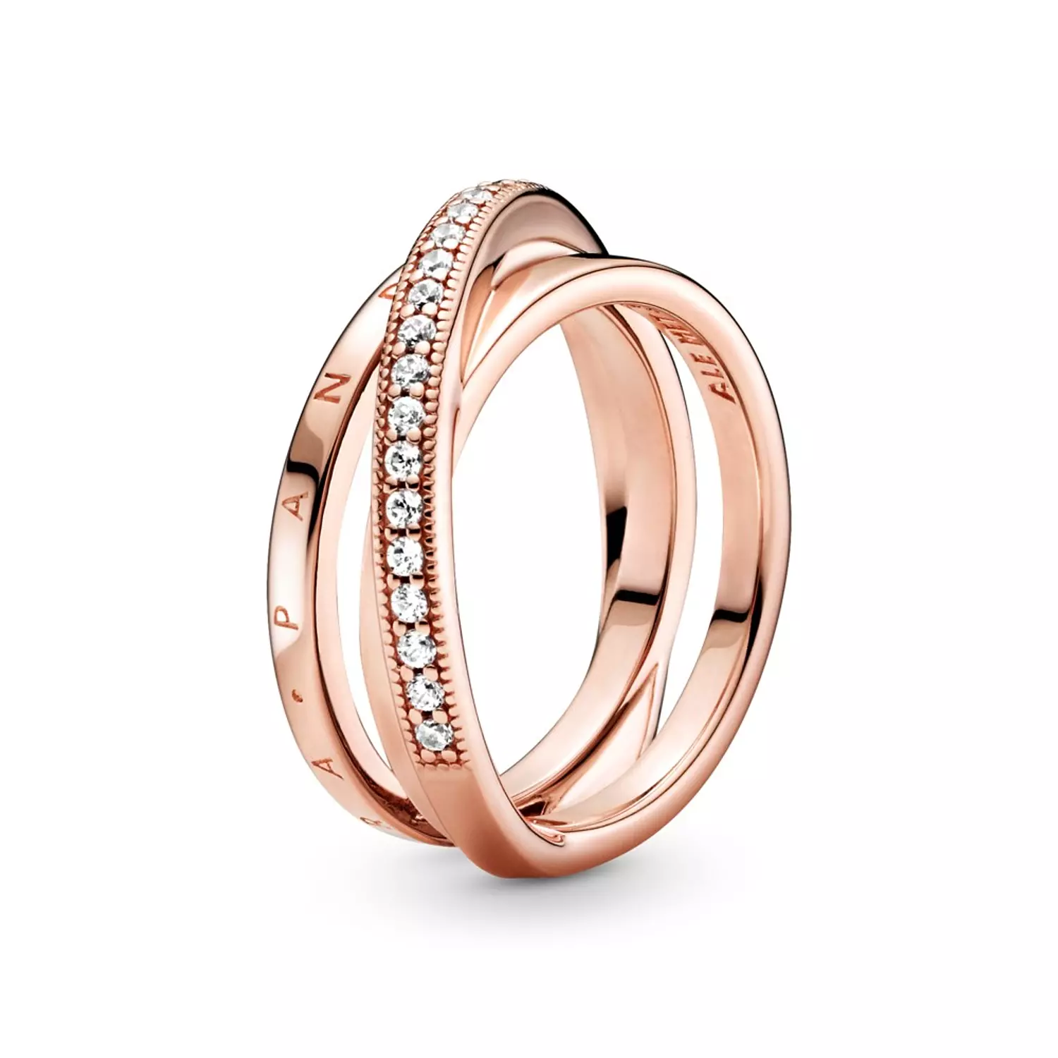 Pandora logo 14k rose gold-plated ring with clear cubic zirconia image