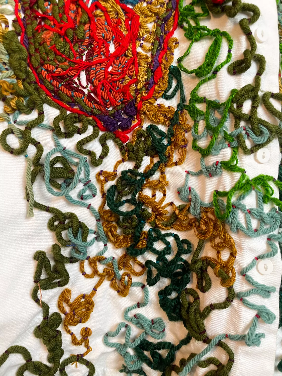 “The Heart of the tree ” Hand-Embroidered cotton Shirt 4