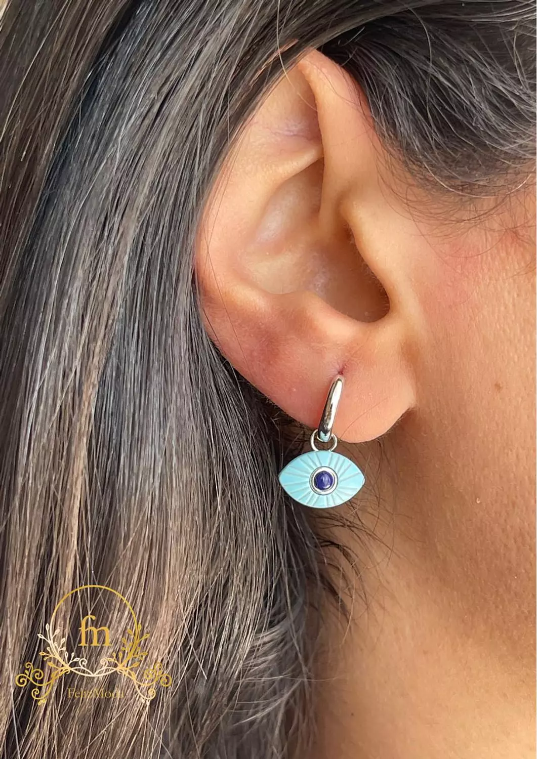 Fayrouz eye silver blue stone silver earrings image