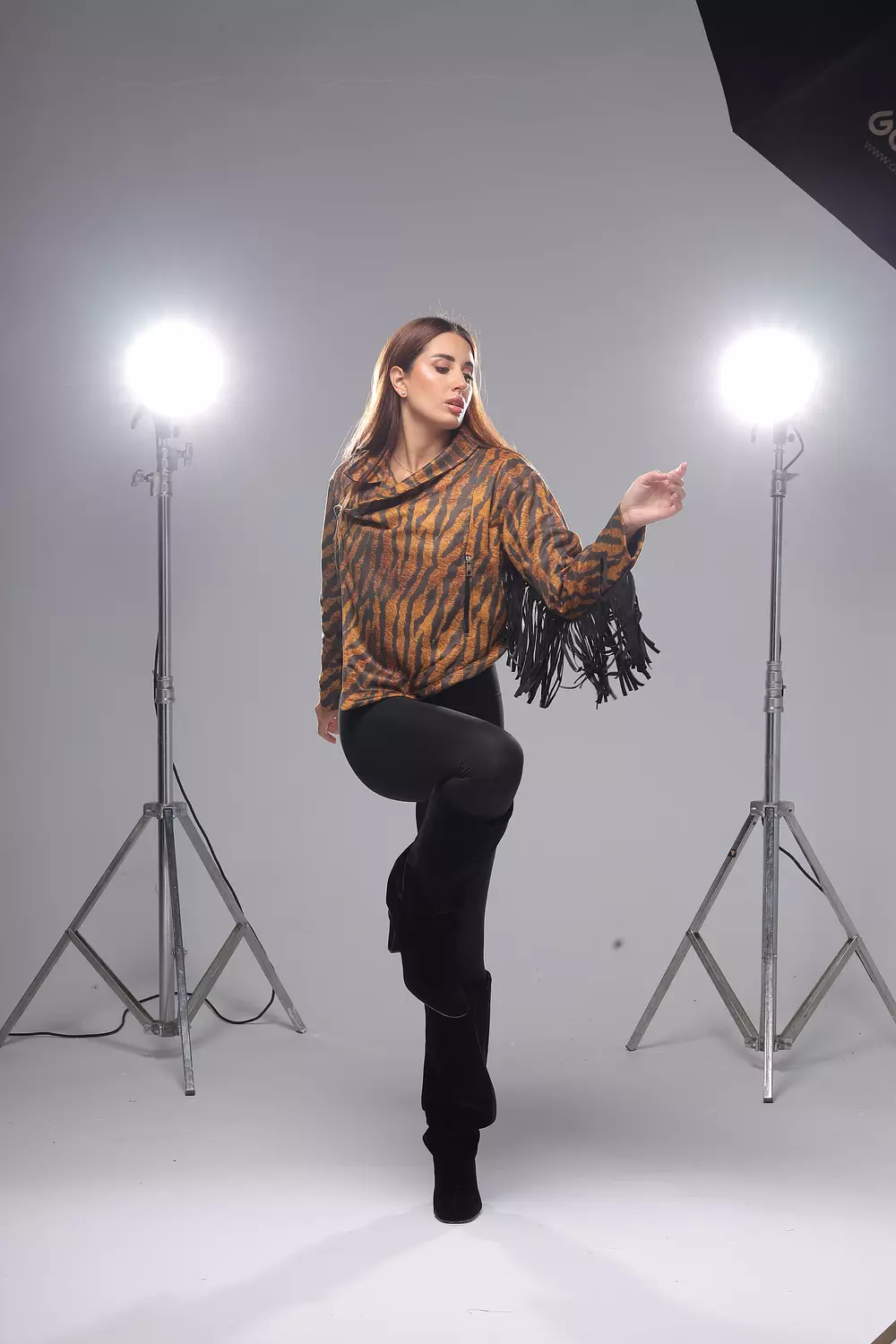 Tiger Print Asymmetric Fringe jacket 2