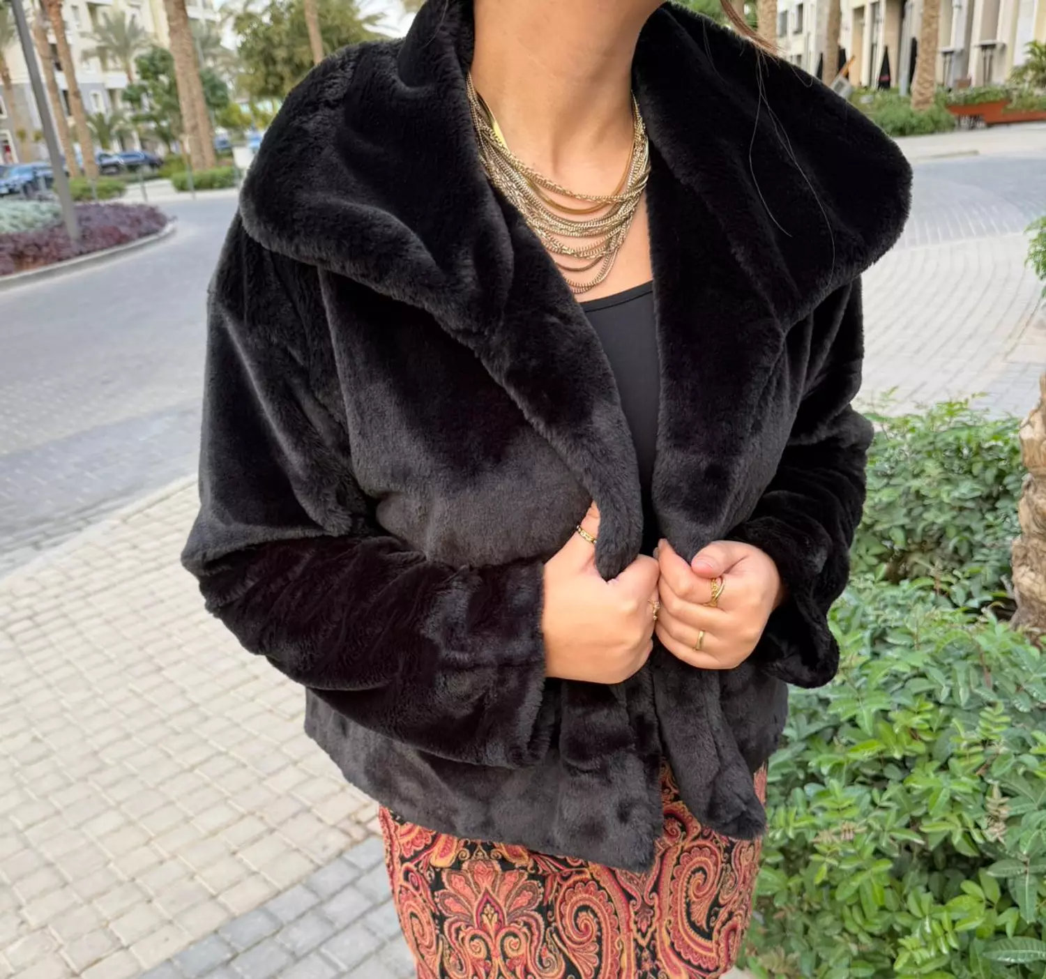 Black short fur jacket image