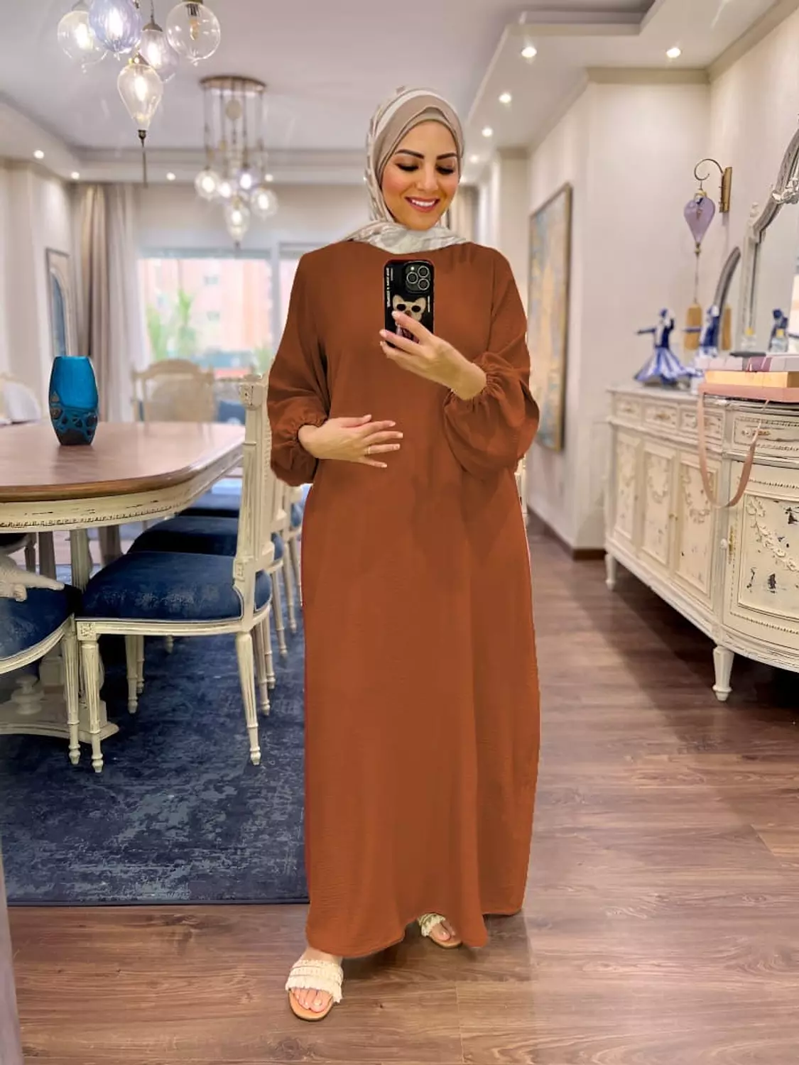 Basic Long Sleeve Dress- Camel Brown