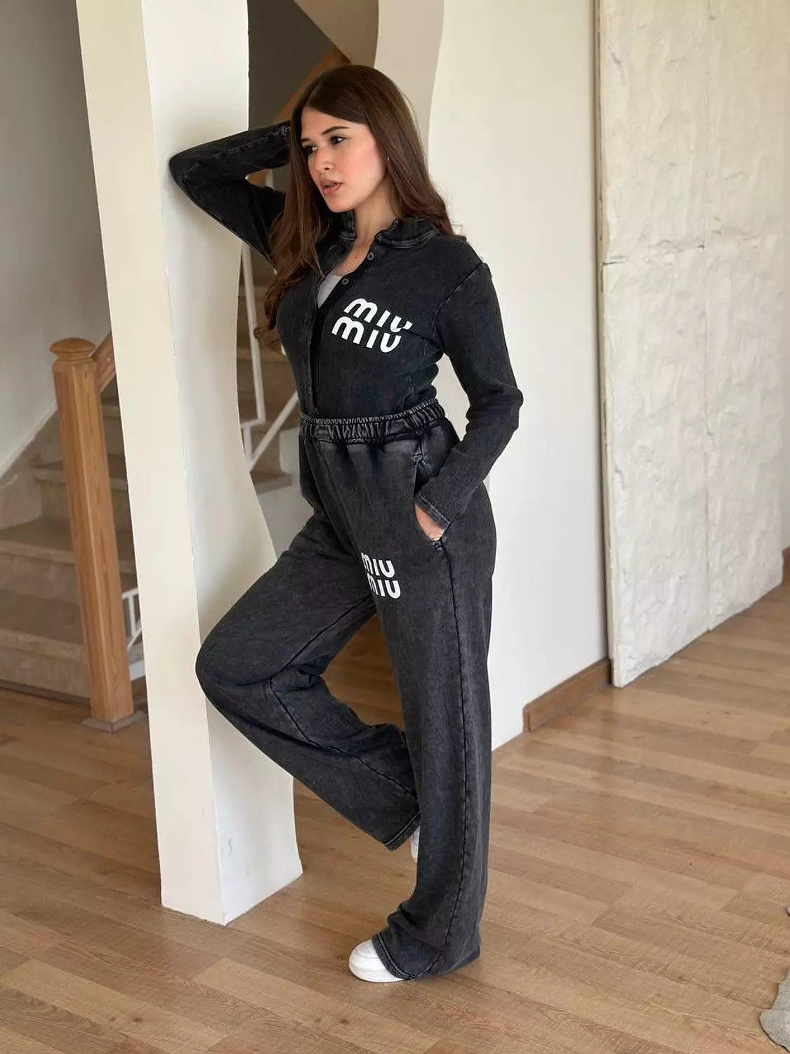 Washed Black MIU MIU-Style Cotton Jumpsuit 6
