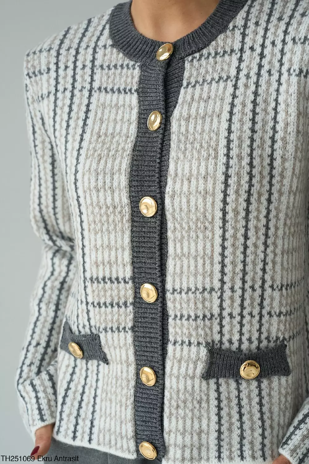 Grey Wool Cardigan with Gold Buttons  2