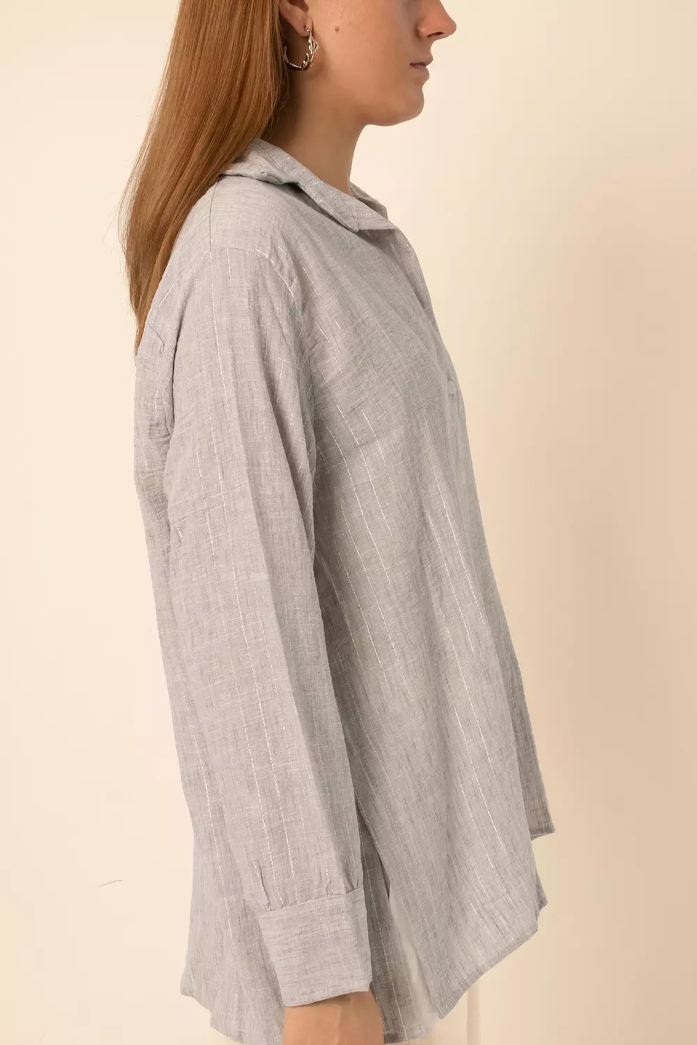 Oversized Shirt silver stripes - Light Grey 2