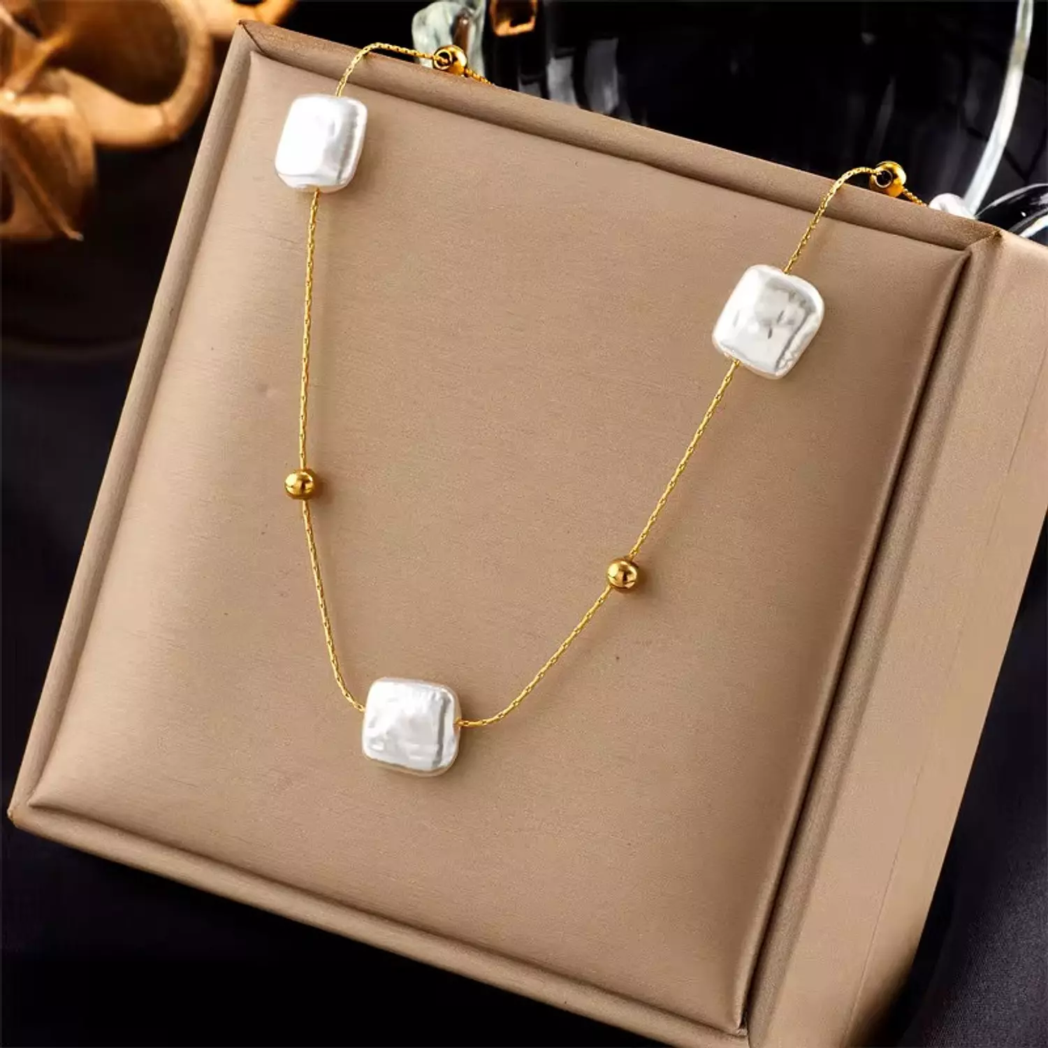 Square pearl chain necklace  hover image