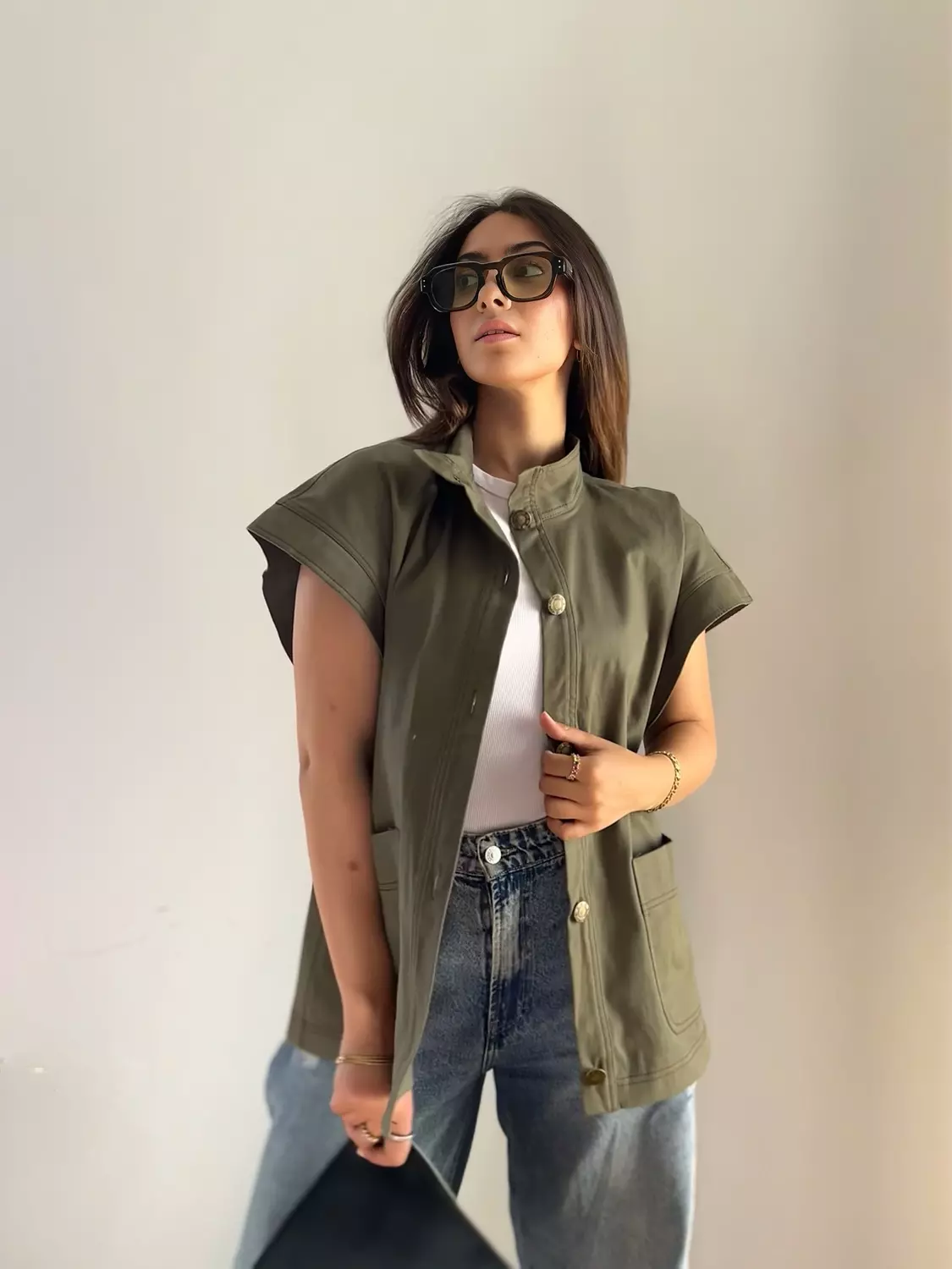 Olive gabardine vest  3