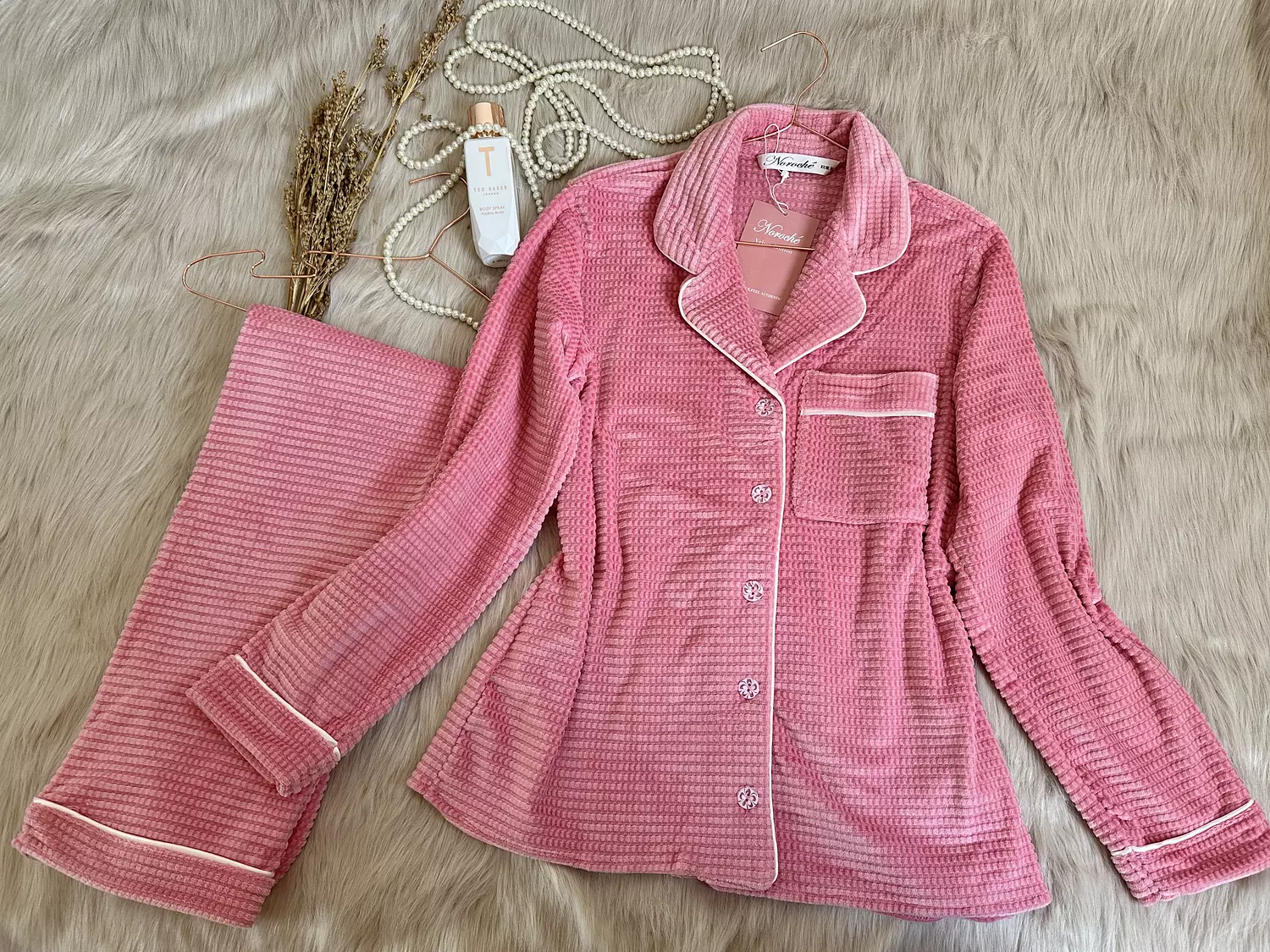 Rose Petals bubblegum Waffle Jacquard Pajamas 1