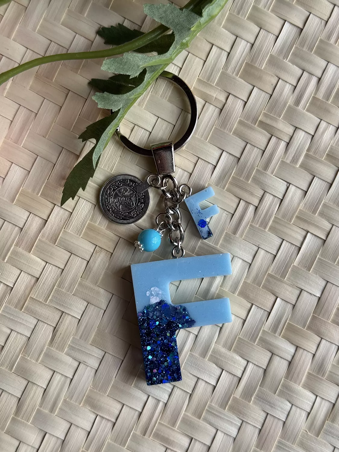 Resin Letters Keychain ( Glitter Blue ) "By Order" 6