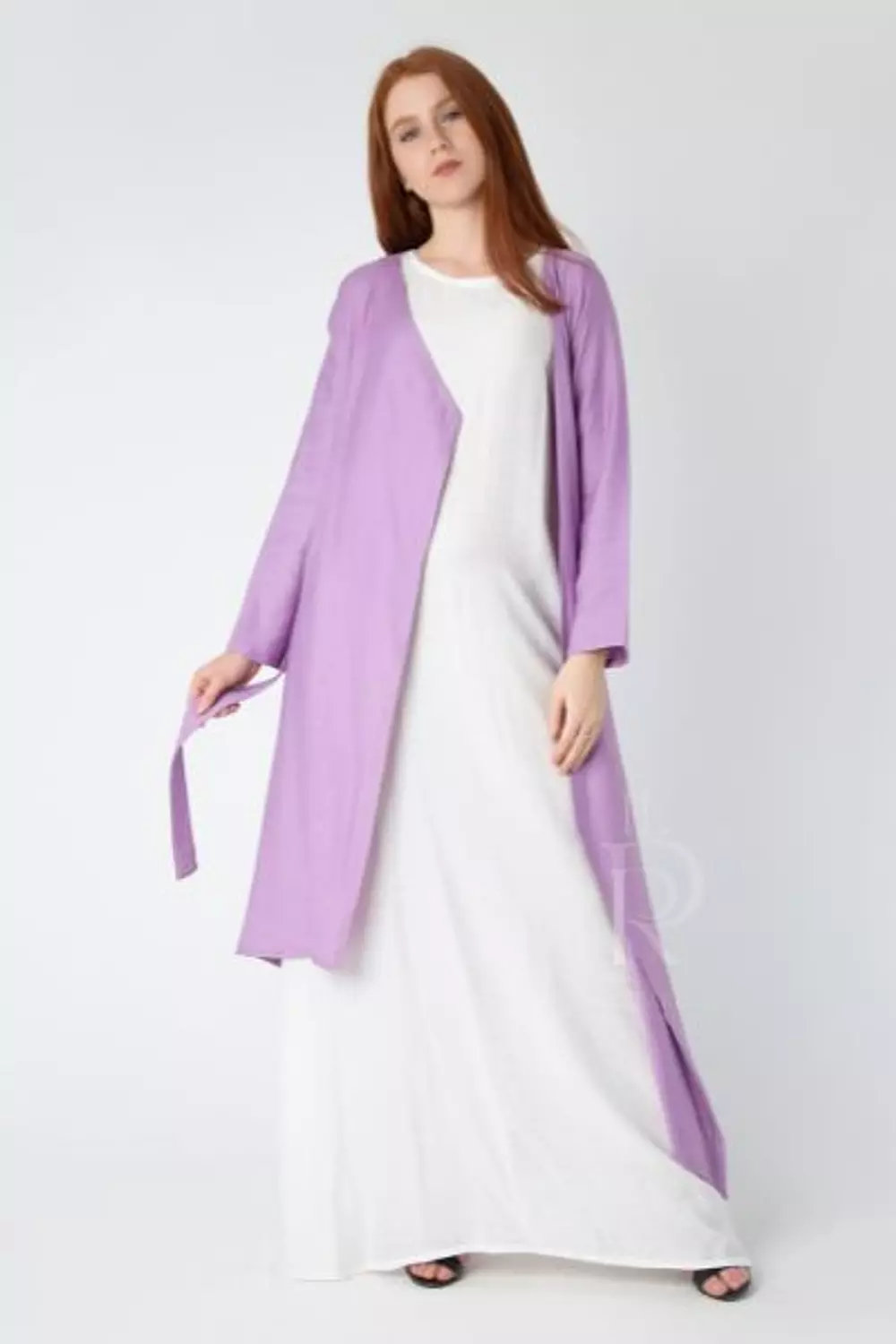 Knee level Linen Cardigan - light purple hover image