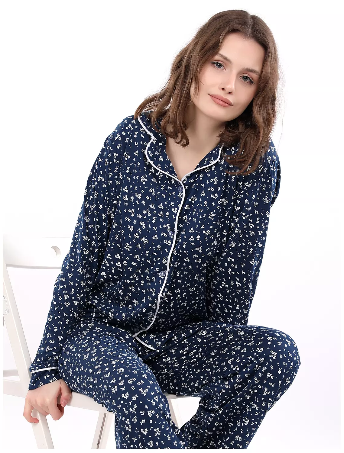 A400 Delicate Baby Flowers Buttoned Long Sleeved Pajama Set 12