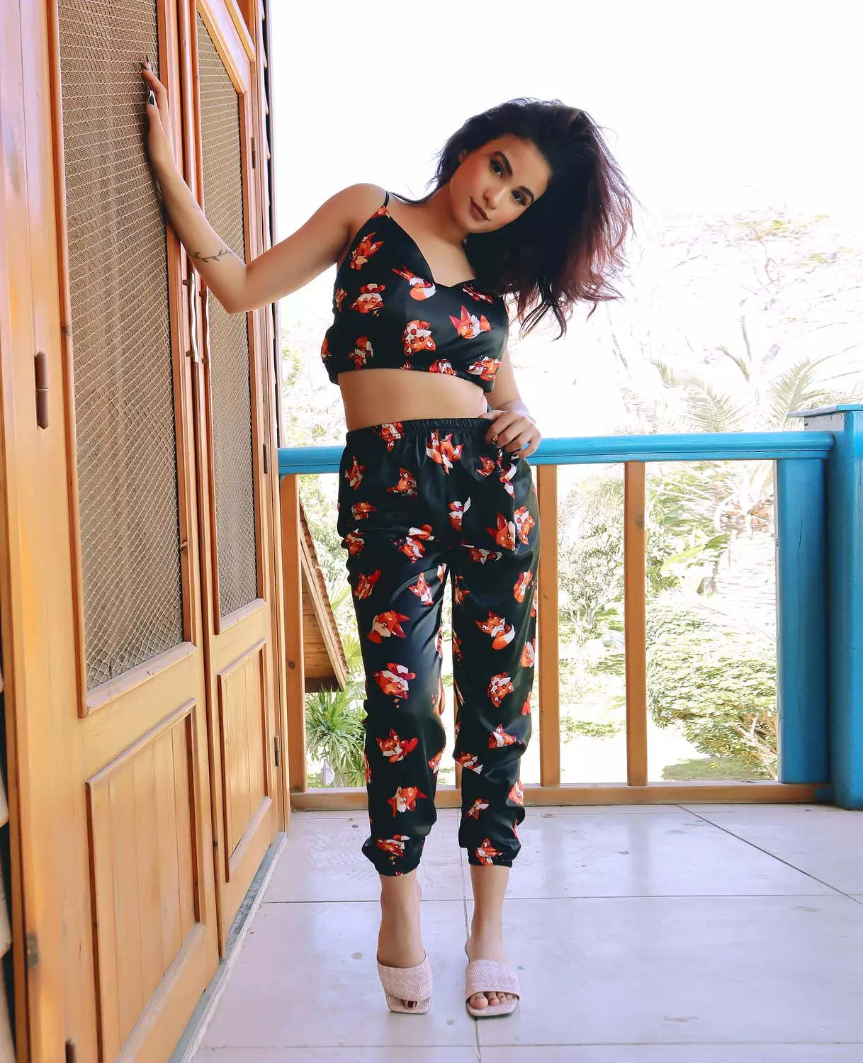 Print Satin Crop Top & Pants Pajama 5