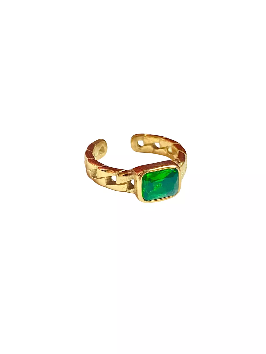 Elegant stainless steel ring with green stone 💚✨ image