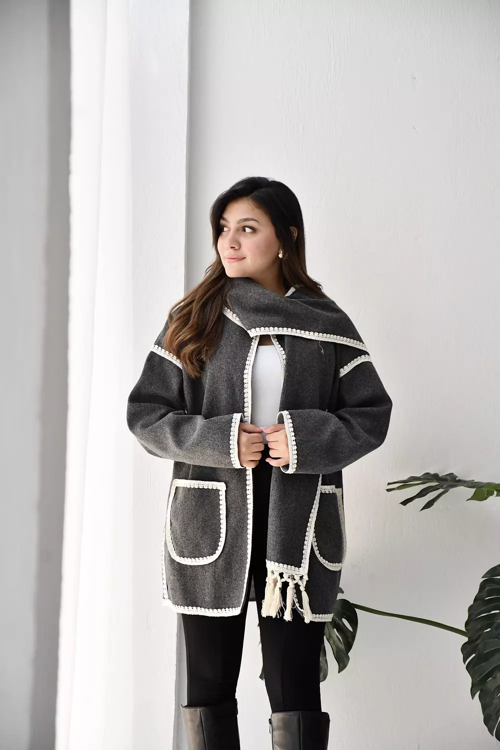 Gray scarf jacket  3