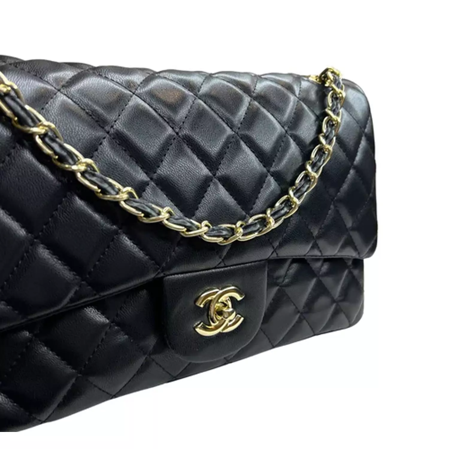  black Chanel Classic Flap Bag in quilted leather with gold-tone hardware.  4