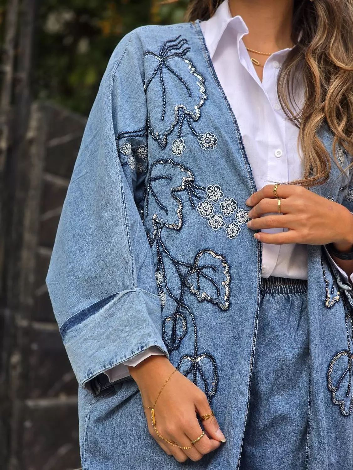 Denim embroidery beaded set image
