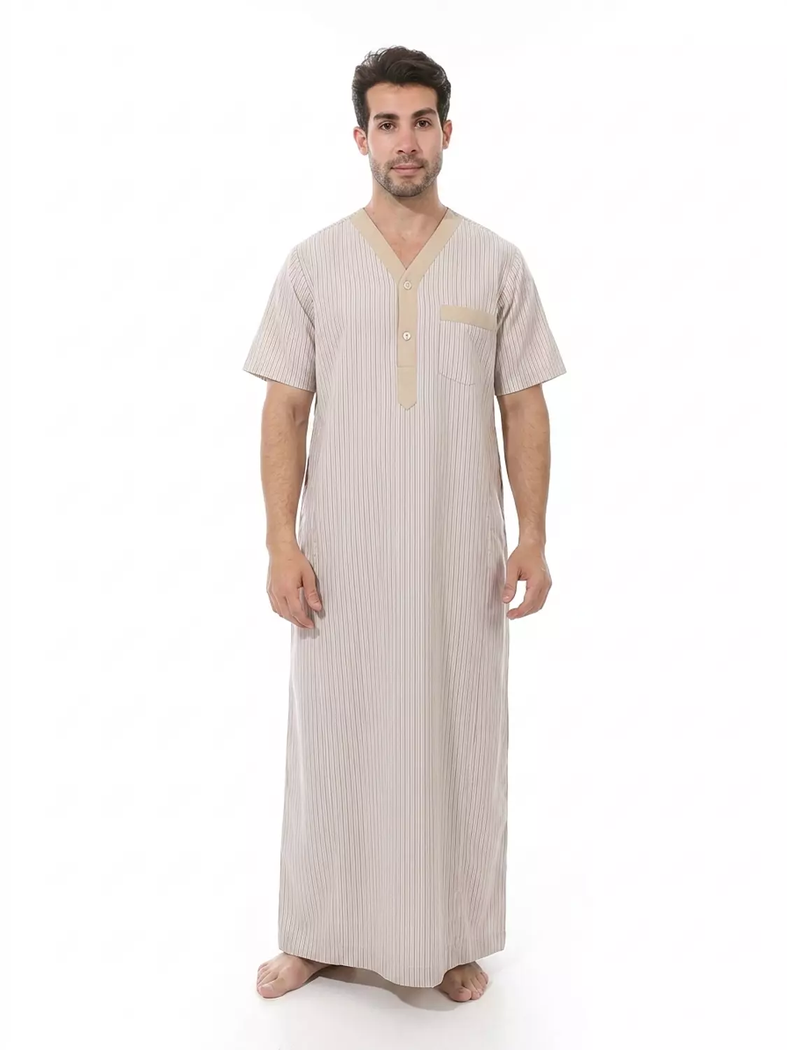جلابيه رجالي مقلمة نص كم - 2258 - شريط بيج image