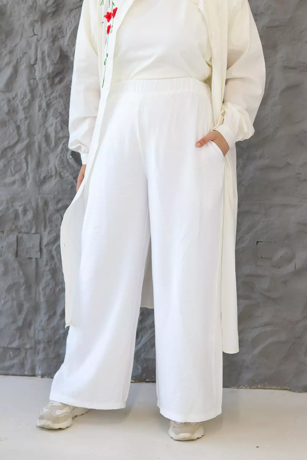 Wide-Leg White Pants image