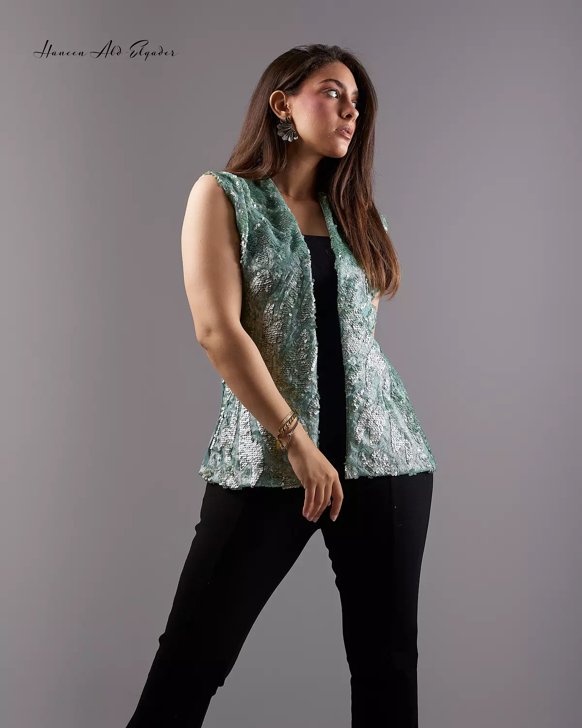 Mint green sequined vest 2