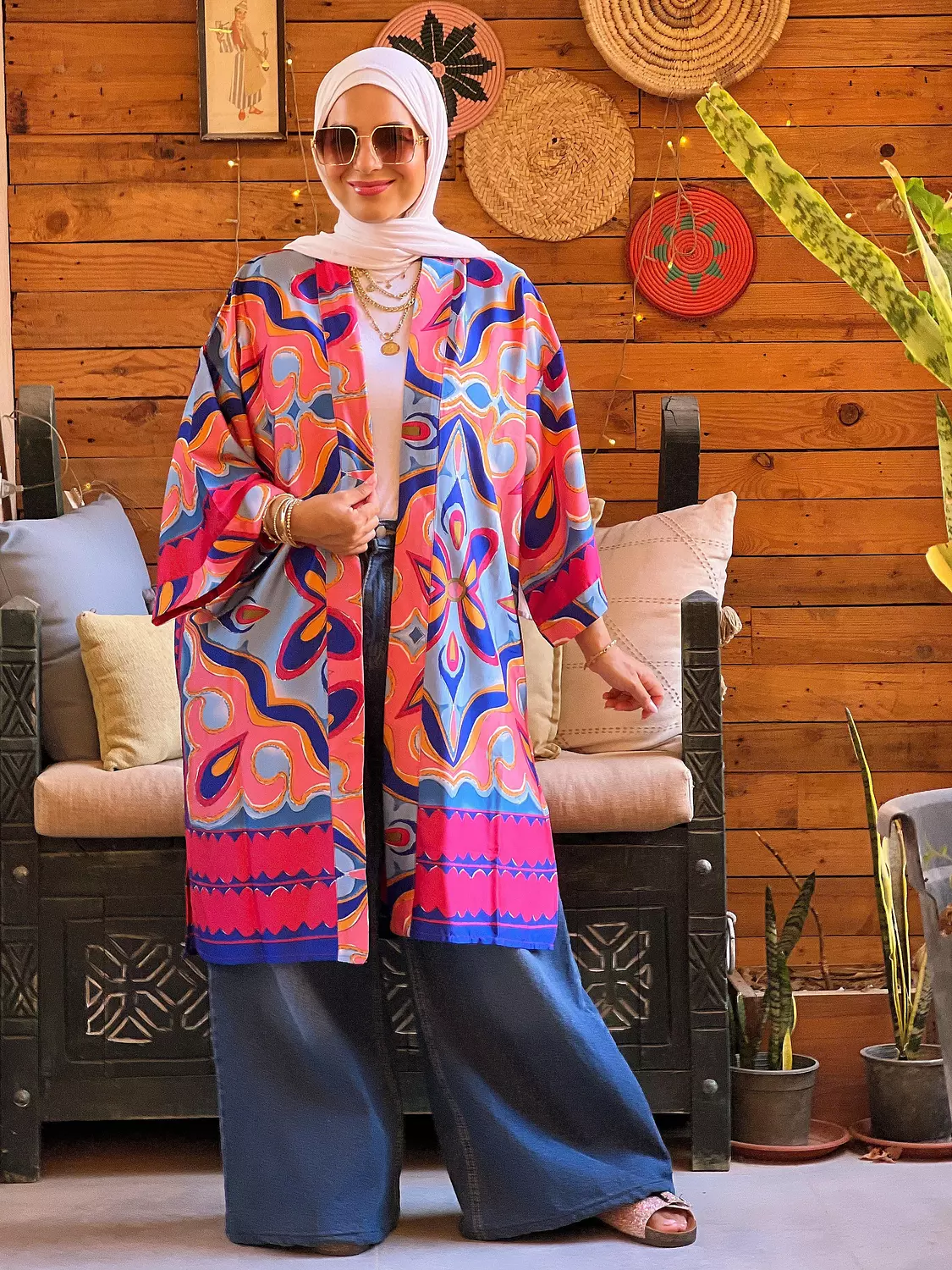 Flower kimono - Blue and Fuchsia  3
