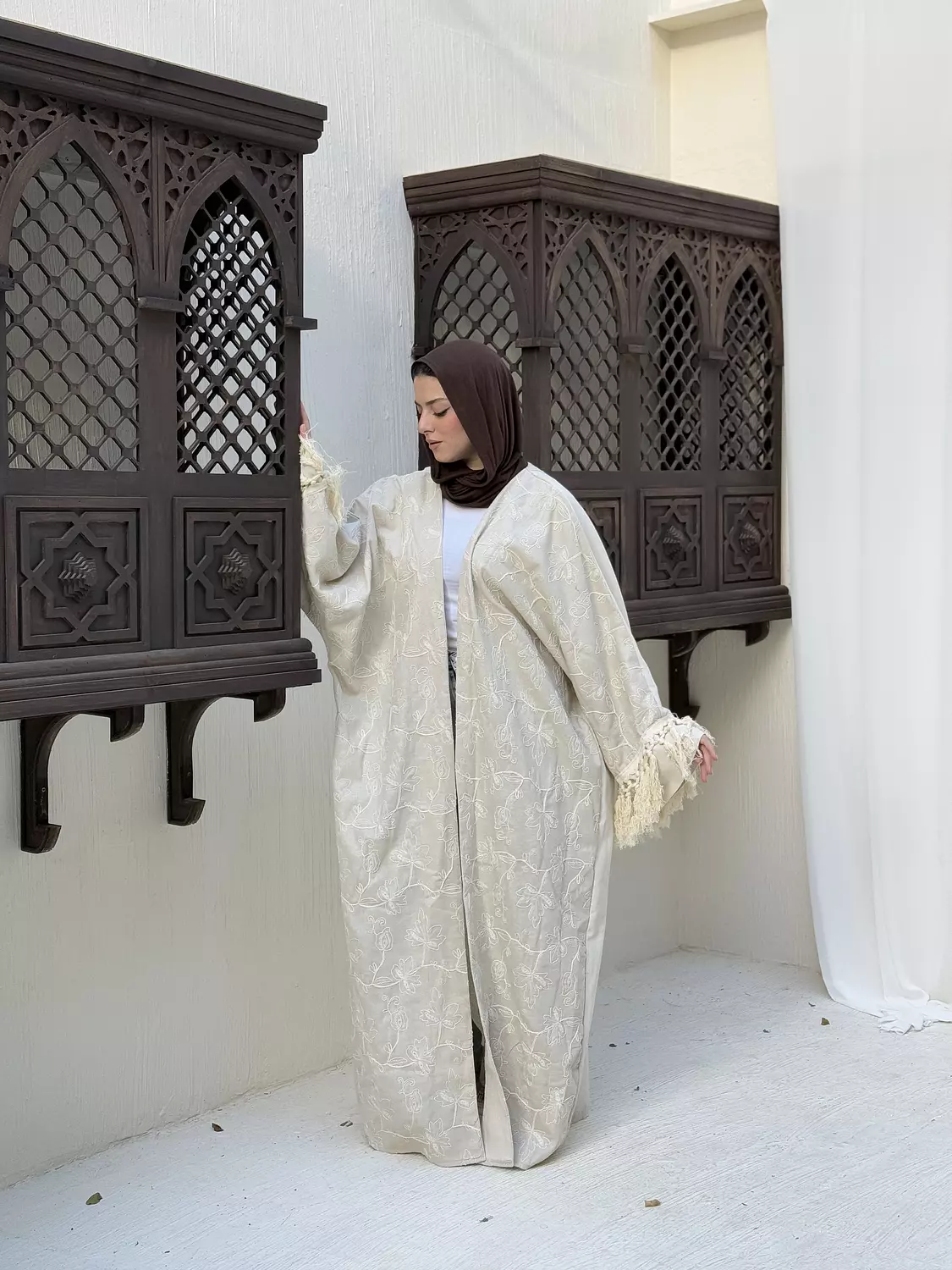 Embroidered Beige Kaftan 8