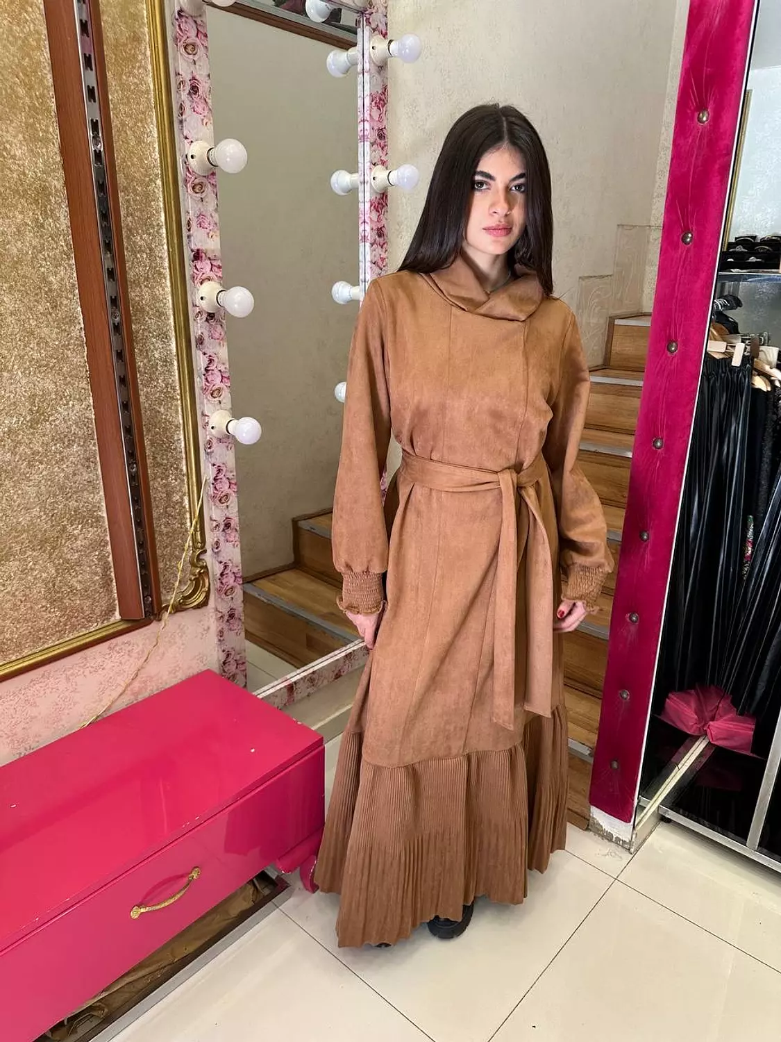 Suede Dress  - camel image