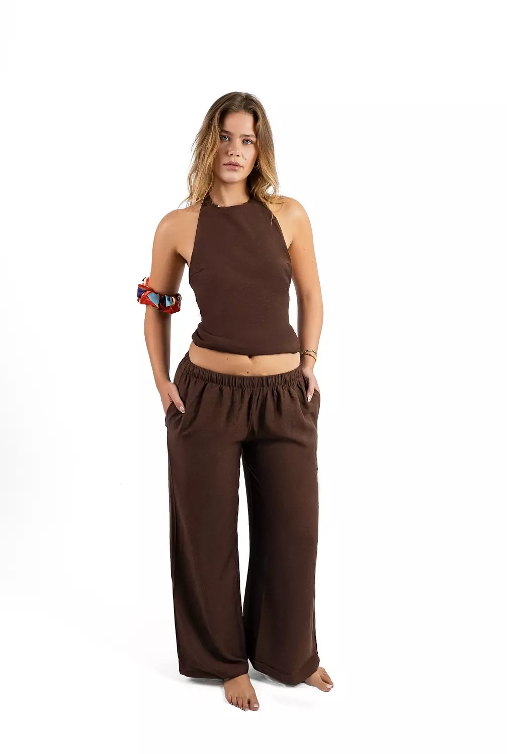 Chocolate teddy backless linen set image