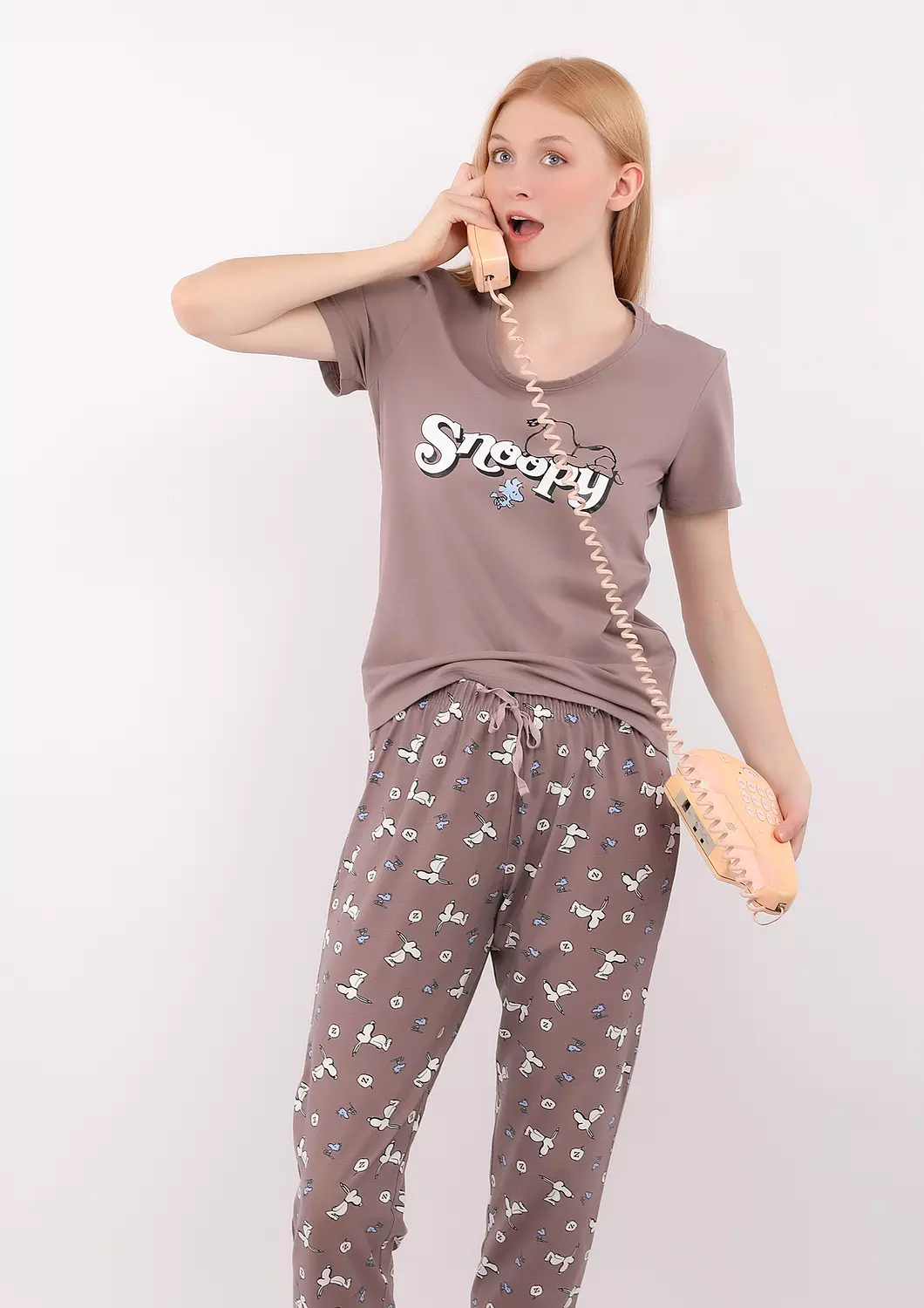 S121 Snoopy Printed Full-Length pants Pajama Set image