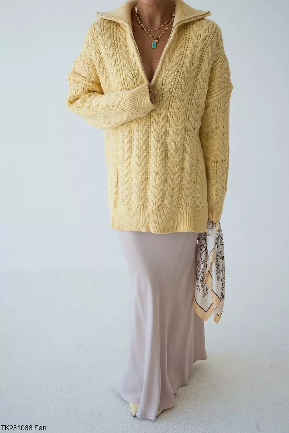 Yellow Braided Pullover With Side Slits  hover image