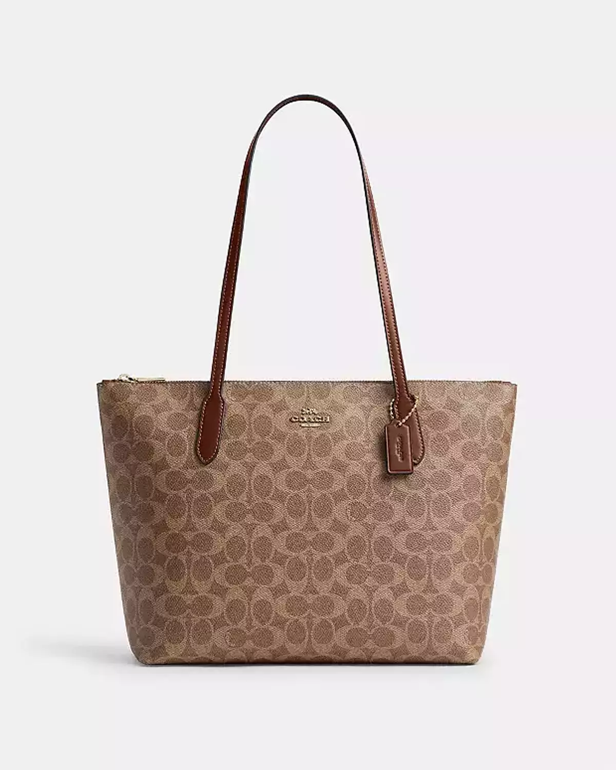 COACH Zip Top Tote Bag In Signature Canvas - Gold/brown image