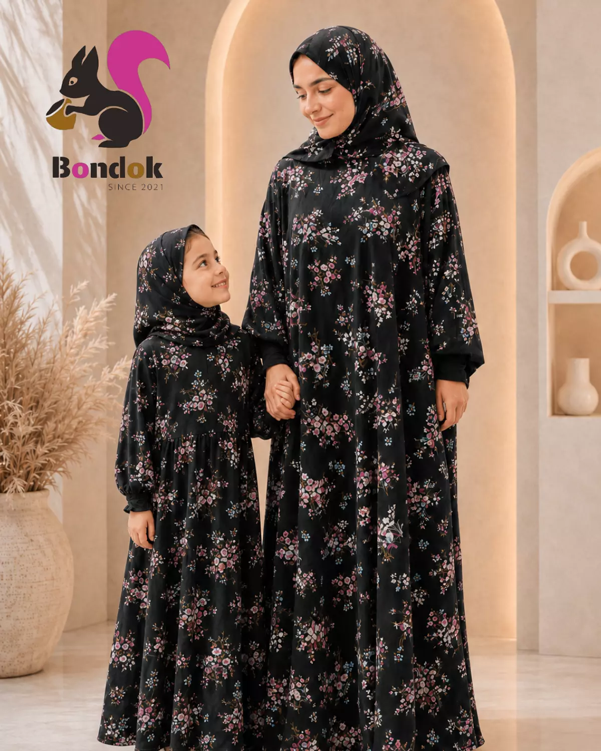 Esdal  Women's- Kids Matching Floral Print Abaya with Matching Hijab image