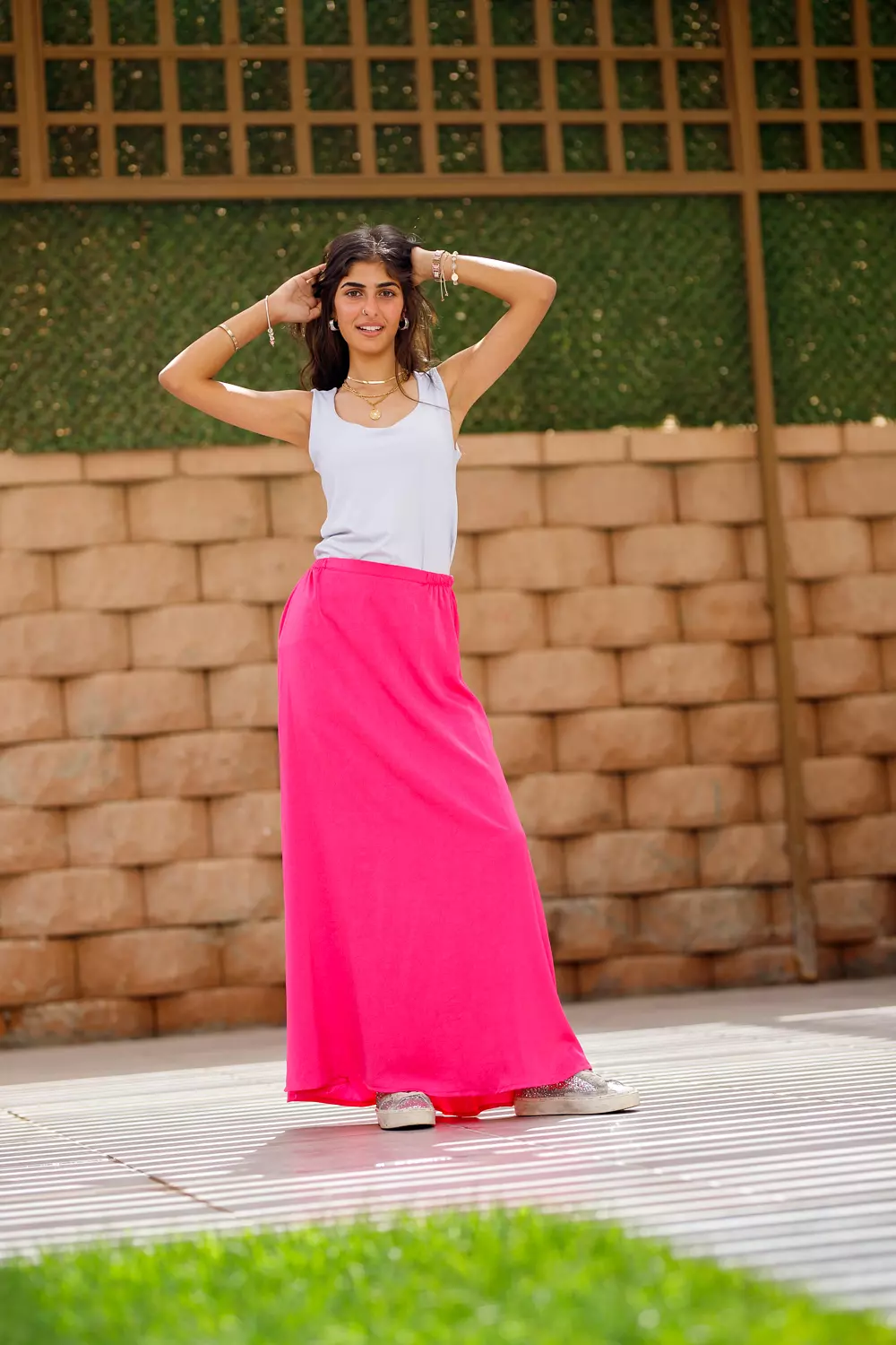 Pink maxi satin skirt  image