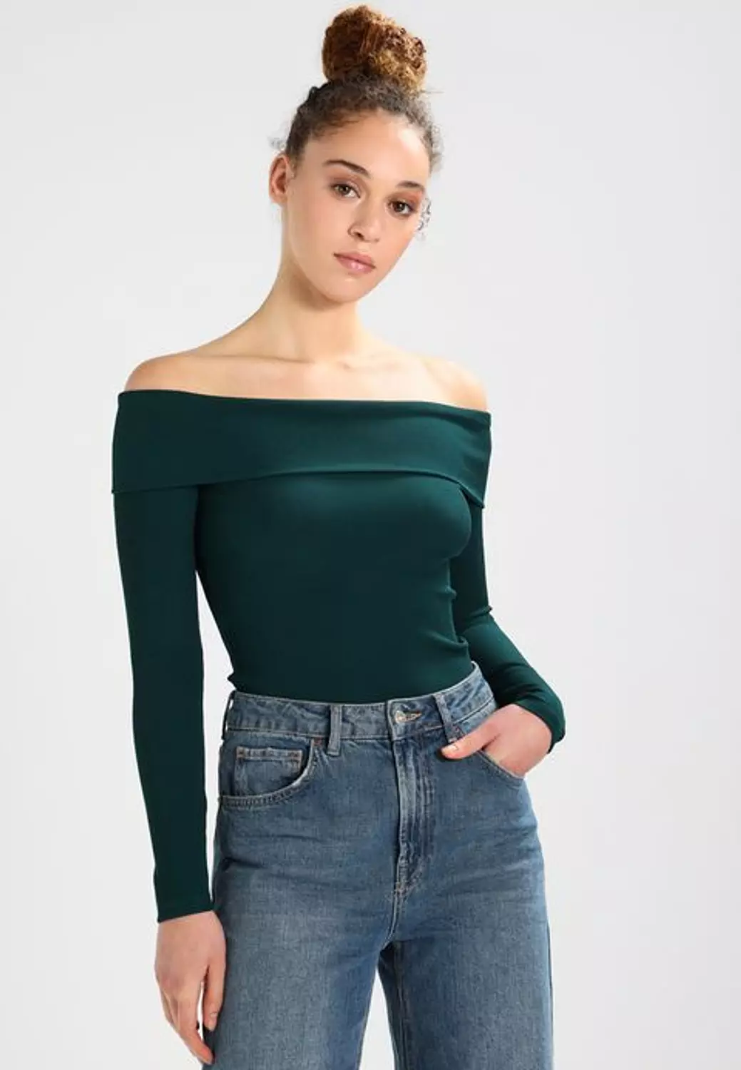 Off-Shoulder Lycra Top with Folded Bardot Neckline & Long Sleeves image