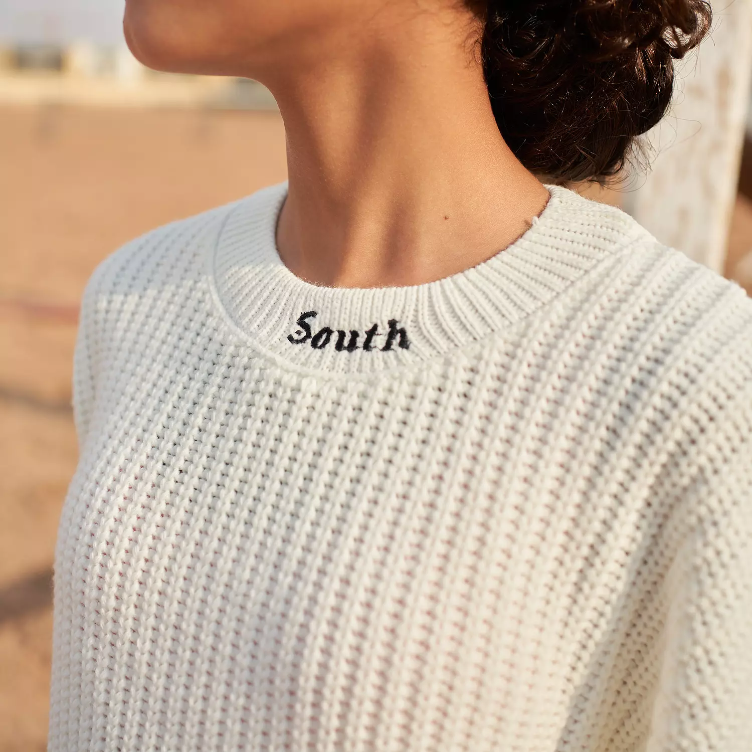 SOUTH unisex off-white embroidered knitted Wool Pullover image