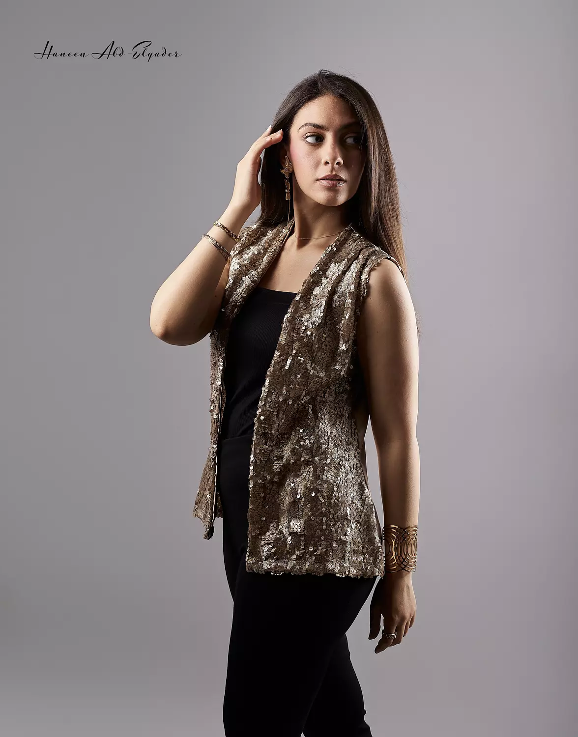 Bronze metallic sequined vest image