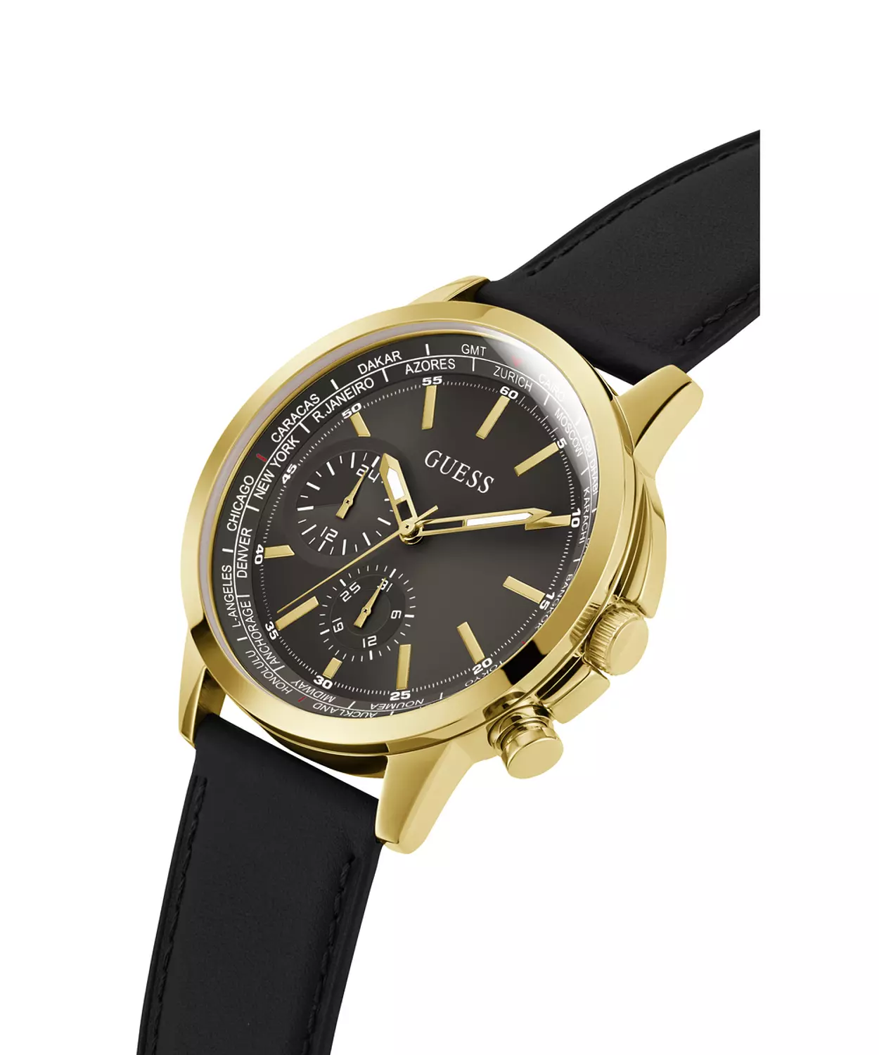 GUESS GW0540G1 ANALOG WATCH For Men Round Shape BlackGenuine Leather Smooth Strap 4