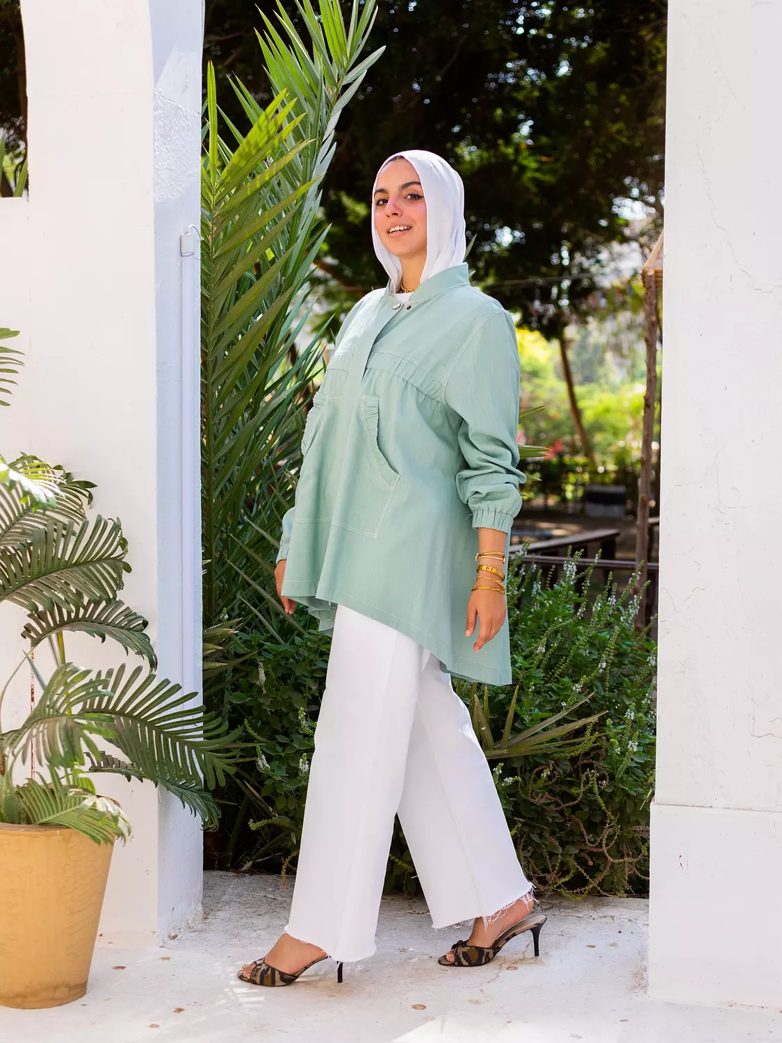 FLY HIGH LINEN Jacket in mint green  2