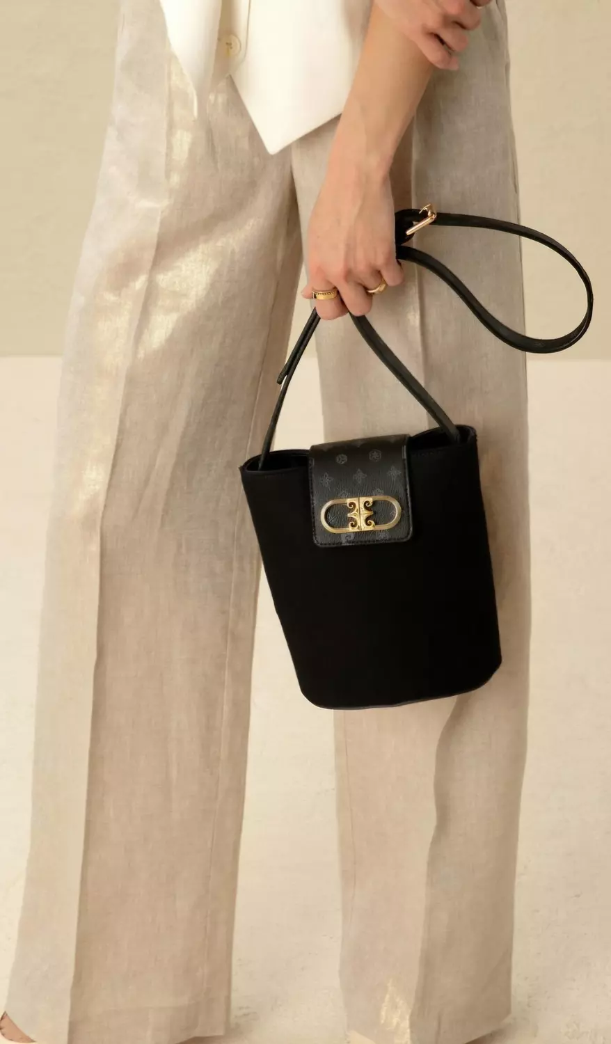 Pierre Cardin BLACK crossbody bag with gold clasp 3