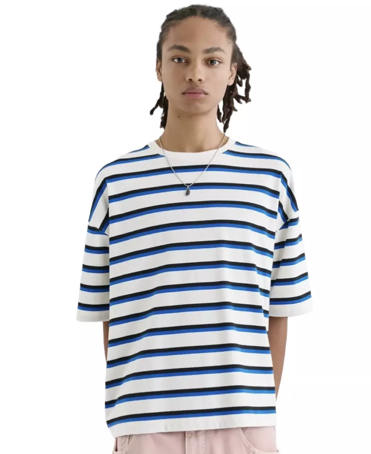 PULL&BEAR STRIPED SHORT SLEEVE T-SHIRT - BLUE image