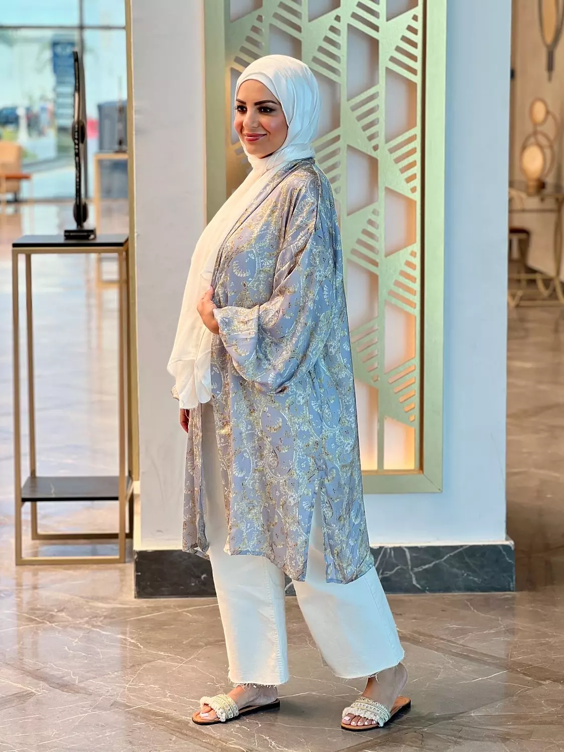 Silk Satin Patterned Cardigan - Gray 4