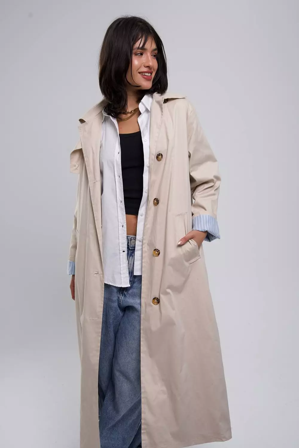 Trench coat with Striped back 10